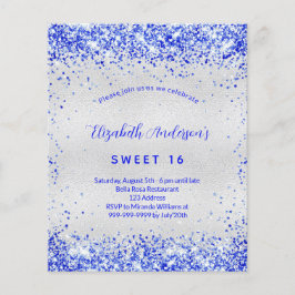 Flyer Invitación de presupuesto azul real dulce 16 plata