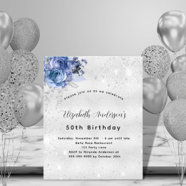 Flyer Invitación de presupuesto de flores plateadas azul