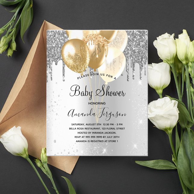 Flyer Invitación de presupuesto de globos de plata y oro (Subido por el creador)