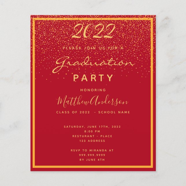 Flyer Invitación de presupuesto de oro rojo para fiesta  (Frente)