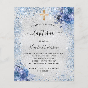 Flyer Invitación de presupuesto floral azul niño plata p