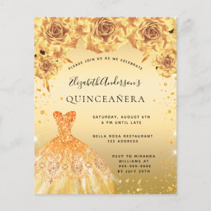 Flyer invitación de presupuesto floral de vestido de oro