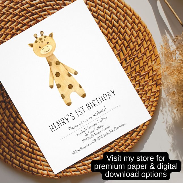Flyer Invitación de presupuesto, lindo jirafa cumple 1 a (Subido por el creador)