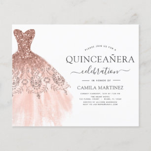 Flyer Invitación de Presupuesto Quinceañera Rosa Desvane