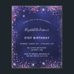 Flyer Invitación de presupuesto rosa azul marino de la f<br><div class="desc">Tenga en cuenta que esta invitación está en papel de volante y es muy delgada. Los sobres no están incluidos. Para invitaciones más gruesas (el mismo diseño) visite nuestra tienda. Una invitación moderna, elegante y glamurosa para una fiesta de cumpleaños número 21 (o cualquier edad). Un fondo azul marino, decorado...</div>