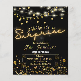 Flyer Invitación de presupuesto sorpresa para negro y or