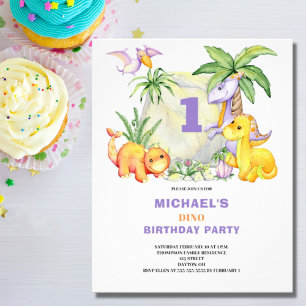 Flyer Invitación de primer cumpleaños de Dinosaurio con