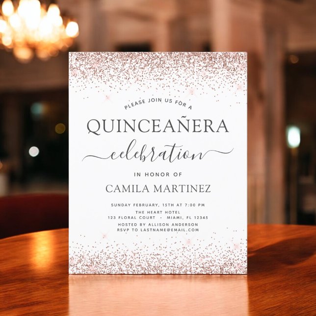Flyer Invitación de Purpurina de oro Rosa Quinceanera Bu (Subido por el creador)