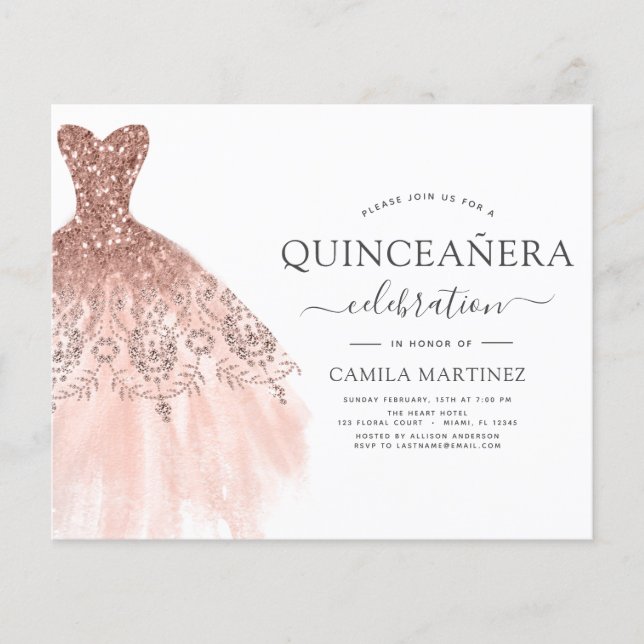 Flyer Invitación de Purpurina rosa Rubor Quinceanera de  (Frente)