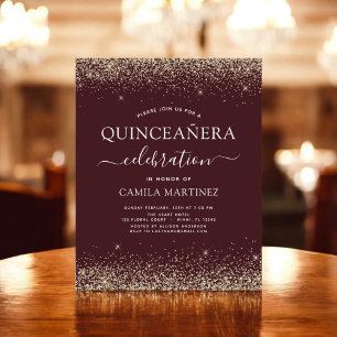 Flyer Invitación de Quinceañera Burgundy Gold con Presup