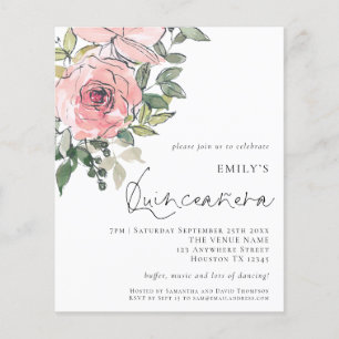 Flyer Invitación de Quinceañera de Rubor Pink Florals