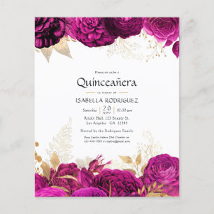 Flyer Invitación de Quinceañera Floral Rosa Caliente y D