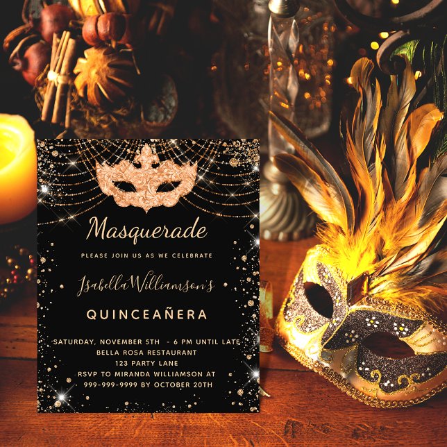 Flyer Invitación de Quinceanera negra de mascarada (Subido por el creador)