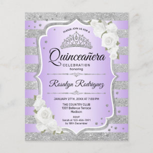 Flyer Invitación de Quinceañera Plateada Purpura Presupu