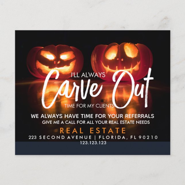 Flyer invitación de referencias de calabaza inmobiliaria (Frente)