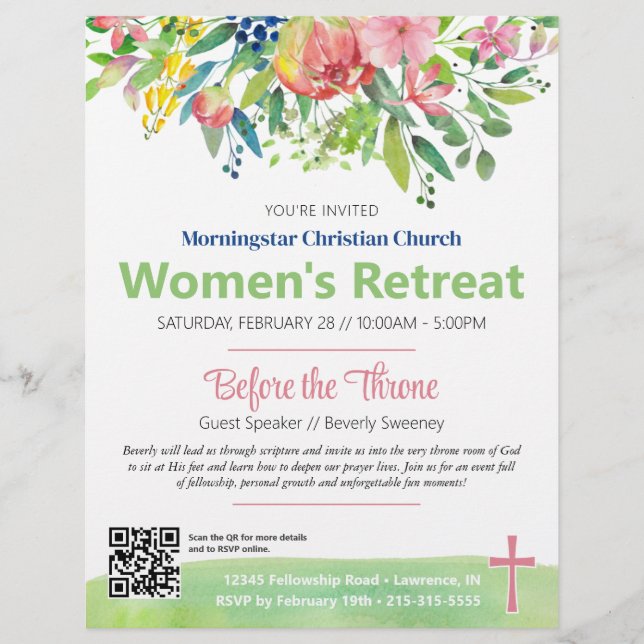 Flyer Invitación de regreso de las mujeres con flores de (Frente)
