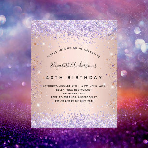 Flyer Invitación de rosa de purpurina de cumpleaños con 