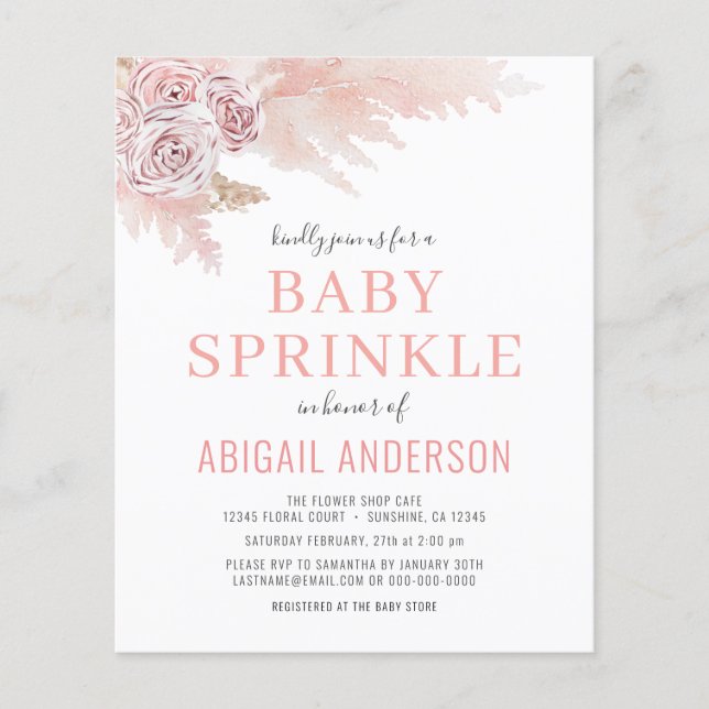 Flyer Invitación de Sprinkle de Bebé de Pampas Boho con  (Frente)
