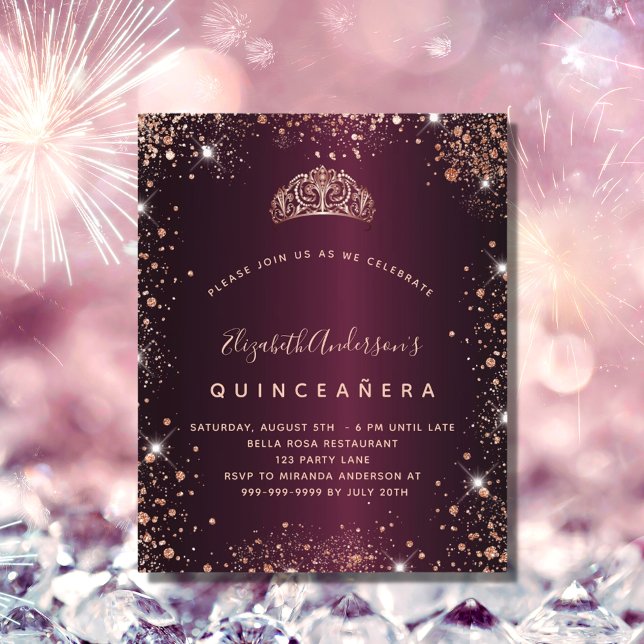 Flyer Invitación de tiara de oro de rosa de Quinceanera  (Subido por el creador)