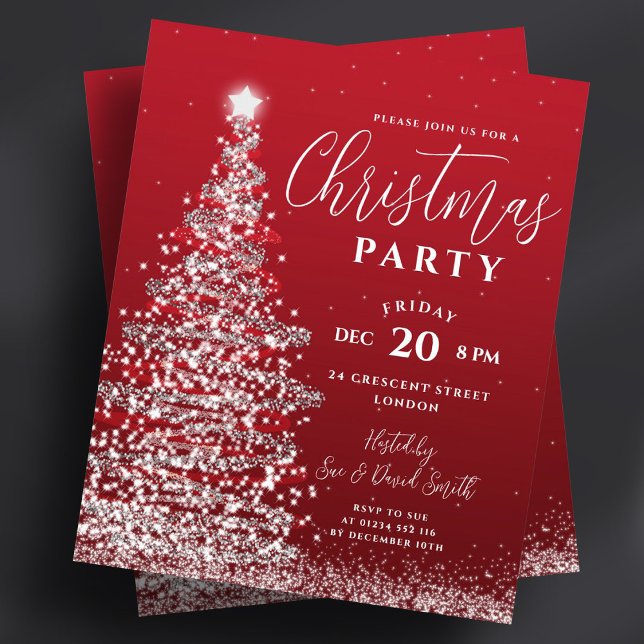Flyer Invitación de vacaciones rojas de plata en árbol d (Budget Christmas Tree Silver Red Holiday Invite Flyer)
