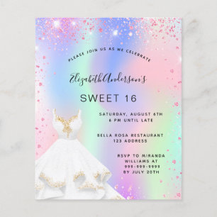 Flyer Invitación de vestido holográfico rosa para Sweet 