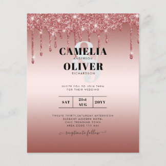 Flyer Invitación de WEDDING Purpurina Rosa de Oro de pre