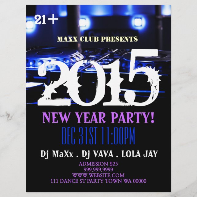 Flyer Invitación del evento de Año Nuevo Fiesta DJ CLUB  (Frente)