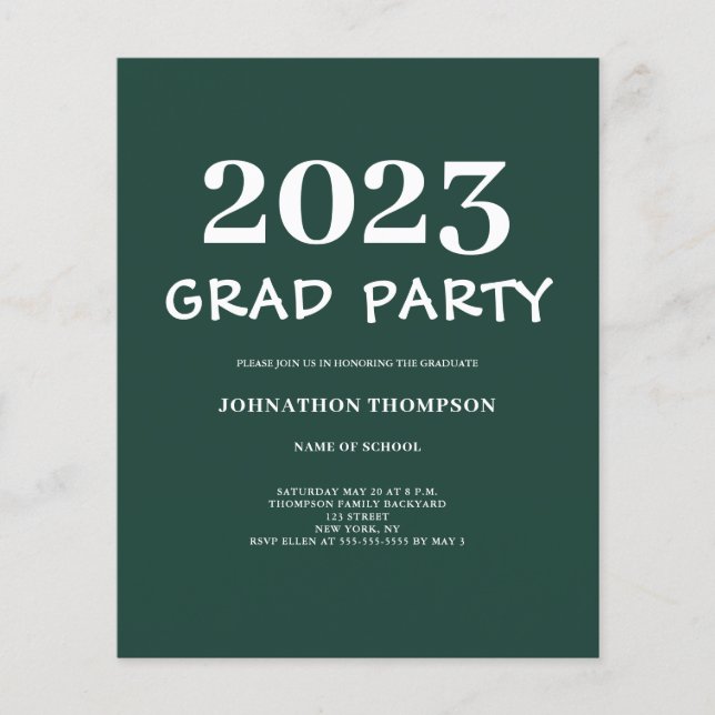 Flyer Invitación del Partido de Graduación Verde Presupu (Frente)