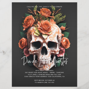 Flyer Invitación del partido Floral Skull Dia De Los Mue