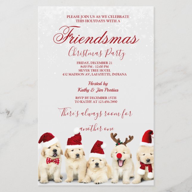 Flyer Invitación del partido Navidades de Golden Retriev (Frente)