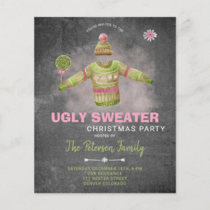 Flyer Invitación del partido Navidades de suéter feo pre