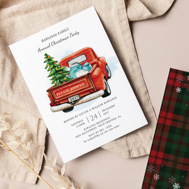 Flyer Invitación del partido Navidades del Camión Rojo P (Red Truck Family Christmas Party Invitation)