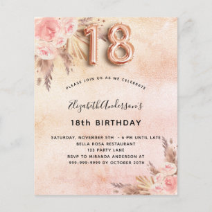 Flyer invitación económica de cumpleaños número 18 con h