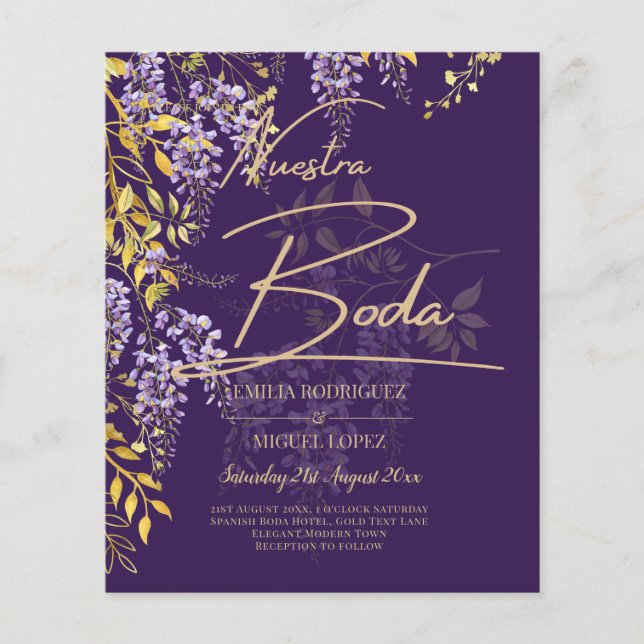 Flyer Invitación española de Nuestra Boda Lilac Wisteria (Frente)