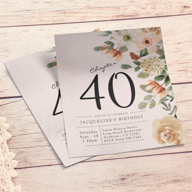 Flyer Invitación floral 40 a un presupuesto por cumpleañ (Subido por el creador)