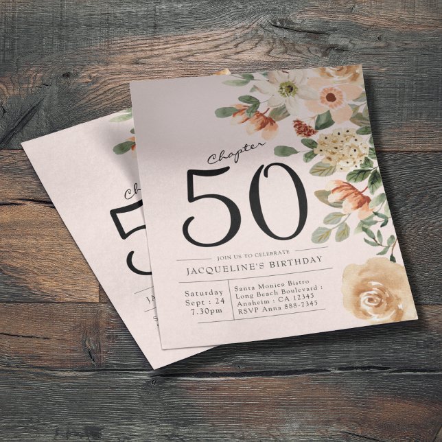 Flyer Invitación floral 50 a un presupuesto por cumpleañ (Budget floral 50th birthday invitations. Personalize with your details to make it unique.
 )