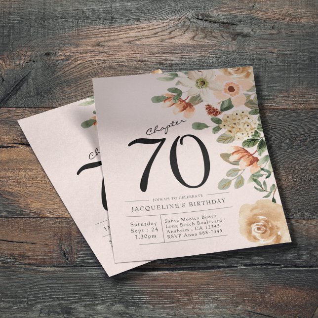 Flyer Invitación floral 70 a un presupuesto por cumpleañ (Create your own unique budget 70th birthday floral invitation. Personalized with your own details. )