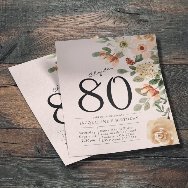 Flyer Invitación floral 80 a un presupuesto por cumpleañ (Budget floral 80th birthday invitations. Create your own unique invitations for that special event.)
