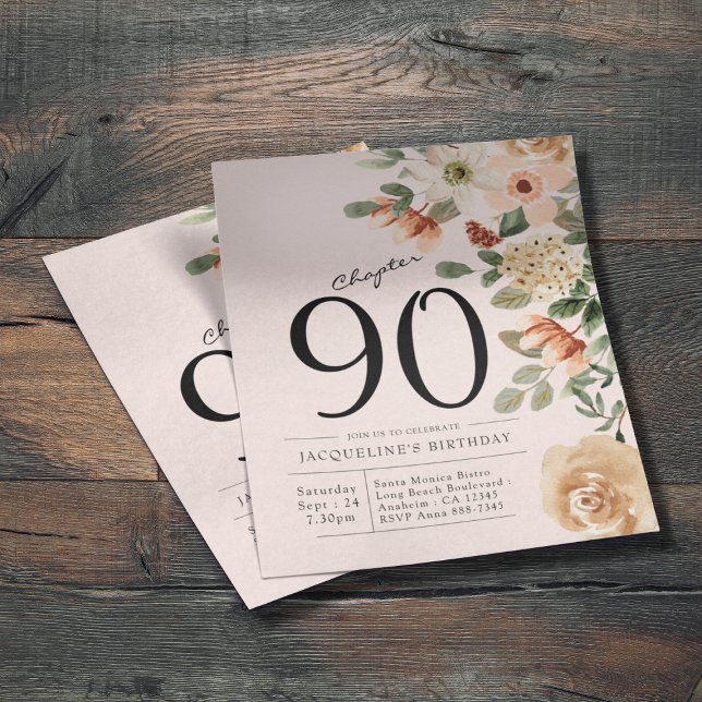 Flyer Invitación floral 90 a un presupuesto por cumpleañ (Budget floral 90th birthday invitation. Create your own unique personalized invites.)