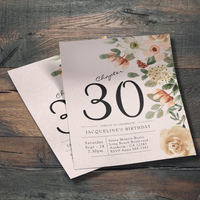 Flyer Invitación floral al presupuesto por 30 años (Chic vintage floral budget 30th birthday invitation flyer.)