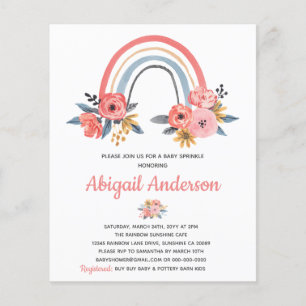 Flyer Invitación floral de arcoiris con rociado de bebé 