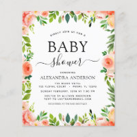 Invitación floral de Baby Shower de Budget Coral P