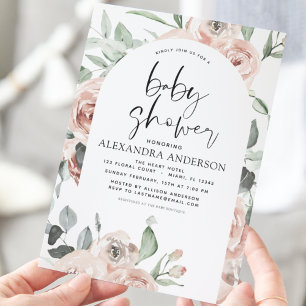 Flyer Invitación floral de baby shower rosa polvoriento