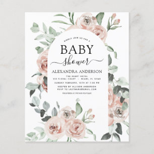 Flyer Invitación floral de Baby Shower rosada y polvorie