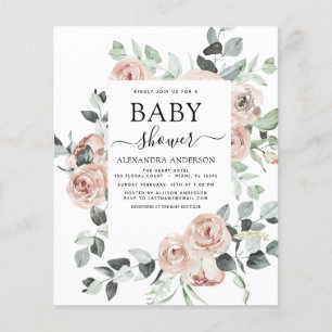 Flyer Invitación floral de Baby Shower rosada y polvorie