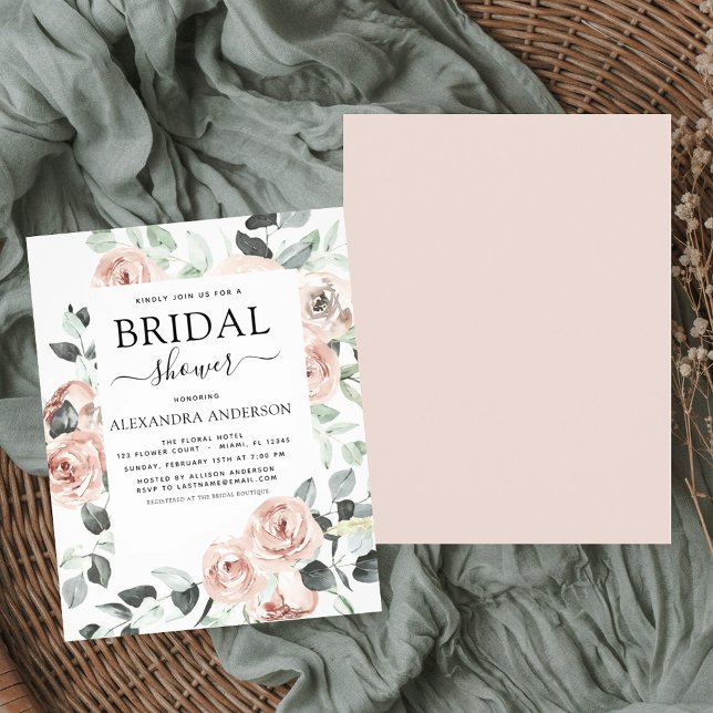 Flyer Invitación floral de ducha de novia rosa y turbia (Subido por el creador)