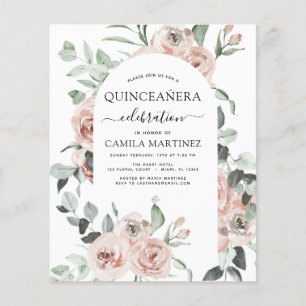 Flyer Invitación floral de Quinceañera Rosa Dusty Budget