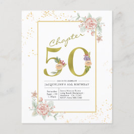 Flyer Invitación floral dorada con guión para cumpleaños