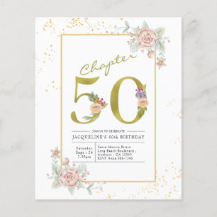 Flyer Invitación floral dorada con guión para cumpleaños