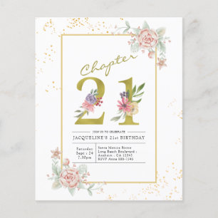 Flyer Invitación floral dorada con guión para cumpleaños
